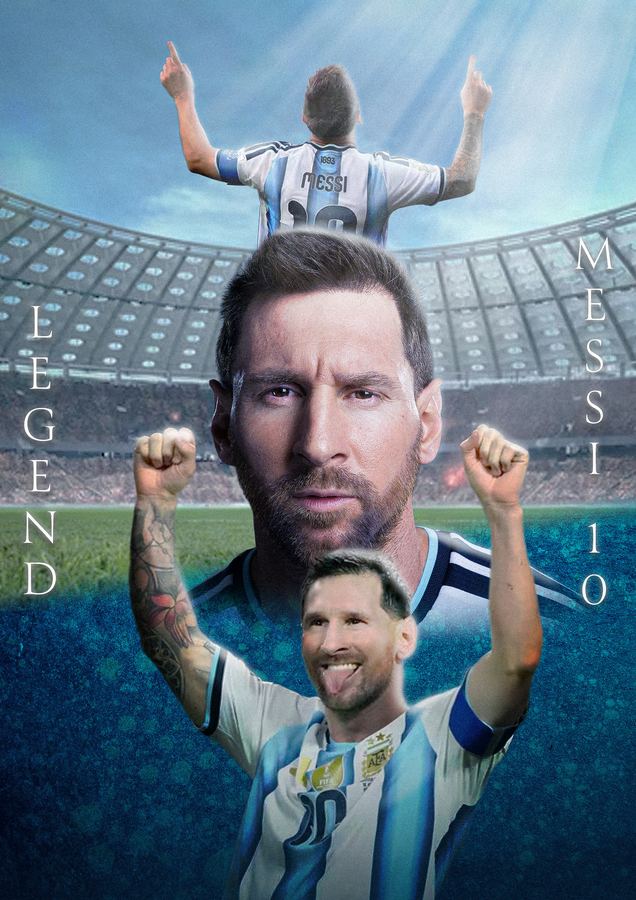 Póster deportivo de Lionel Messi con la selección argentina, tipografía LEGEND MESSI 10
