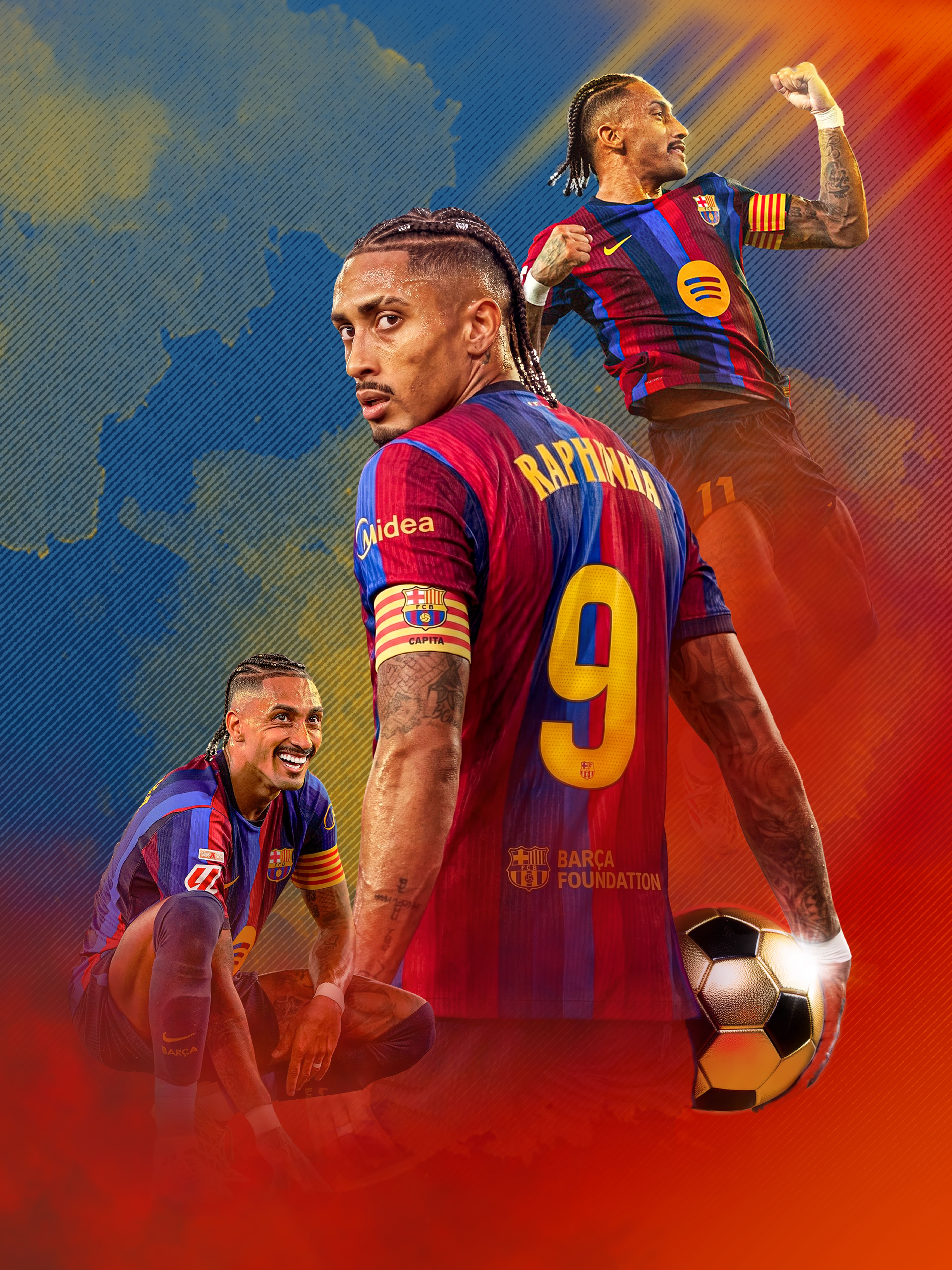 Póster deportivo del jugador del FCBarcelona Raphinha